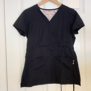 Koi Scrubs Top, Black, Size Small